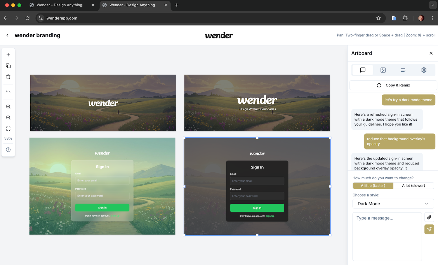 Wender App Interface